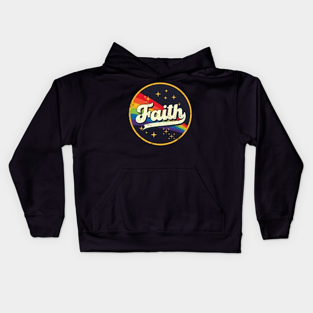 Faith // Rainbow In Space Vintage Grunge-Style Kids Hoodie by LMW Art